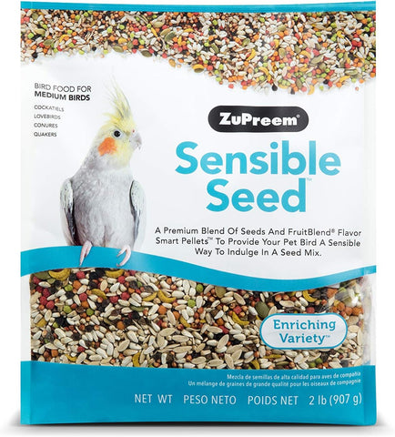 ZuPreem Sensible Seed Bird Food, Cockatiel, Lovebird, Quaker, Small Conure, Lorikeet - 2lb